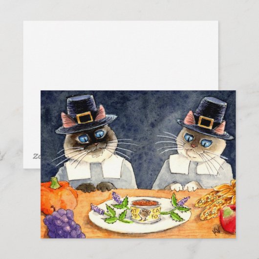 Cute Thanksgiving Pilgrim Cats briefkaart (Voorkant / Achterkant)
