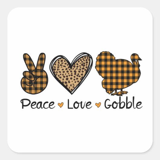 Cute Thanksgiving sticker "Peace, Love, Gobble".  (Voorkant)