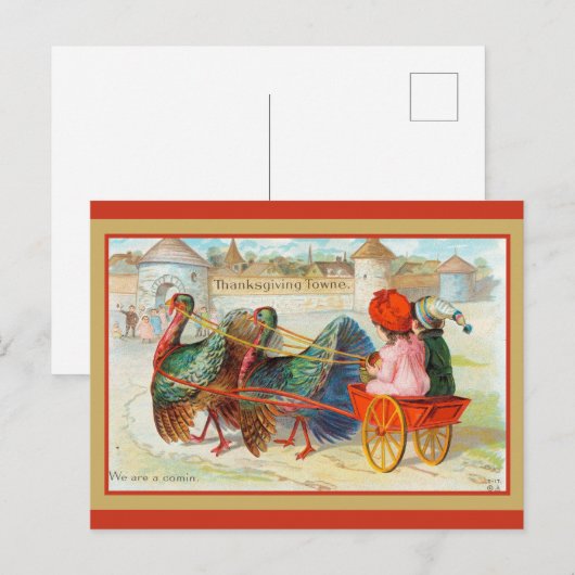 Cute  Thanksgiving Town Turkey Briefkaart (Voorkant / Achterkant)