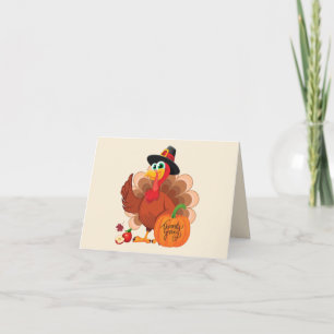 Cute Thanksgiving Turkey and Pumpkin Harvest Bedankkaart