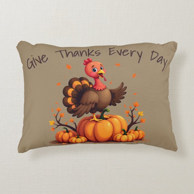 Cute Thanksgiving Turkey Autumn Pumpkins Scene Accent Kussen (Voorkant)