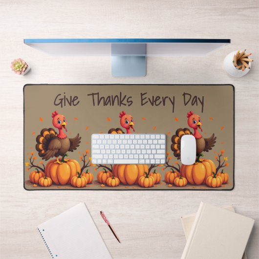 Cute Thanksgiving Turkey Autumn Pumpkins Scene Bureaumat (Kantoor 1)