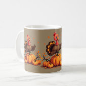 Cute Thanksgiving Turkey Autumn Pumpkins Scene Koffiemok (Voorkant links)