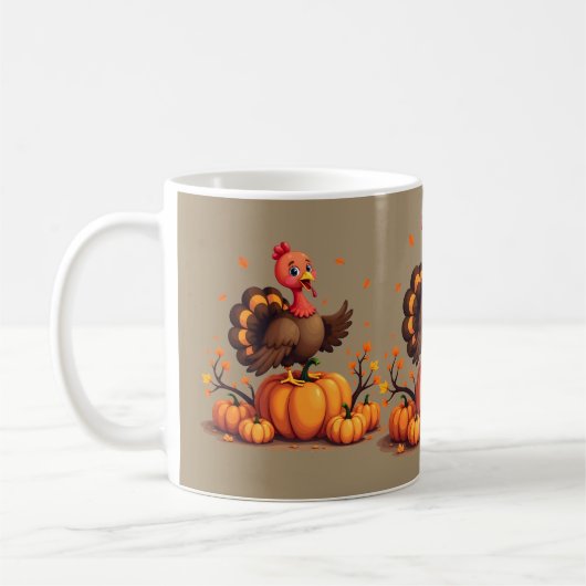Cute Thanksgiving Turkey Autumn Pumpkins Scene Koffiemok (Links)