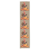 Cute Thanksgiving Turkey Autumn Pumpkins Scene Korte Tafelloper (Voorkant)