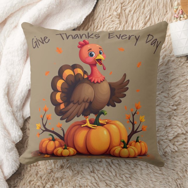 Cute Thanksgiving Turkey Autumn Pumpkins Scene Kussen (Deken)