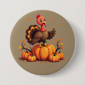 Cute Thanksgiving Turkey Autumn Pumpkins Scene Ronde Button 7,6 Cm (Voorkant)
