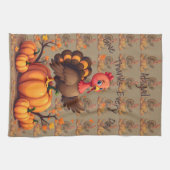 Cute Thanksgiving Turkey Autumn Pumpkins Scene Theedoek (Horizontaal)
