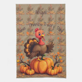 Cute Thanksgiving Turkey Autumn Pumpkins Scene Theedoek (Verticaal)