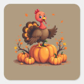 Cute Thanksgiving Turkey Autumn Pumpkins Scene Vierkante Sticker (Voorkant)