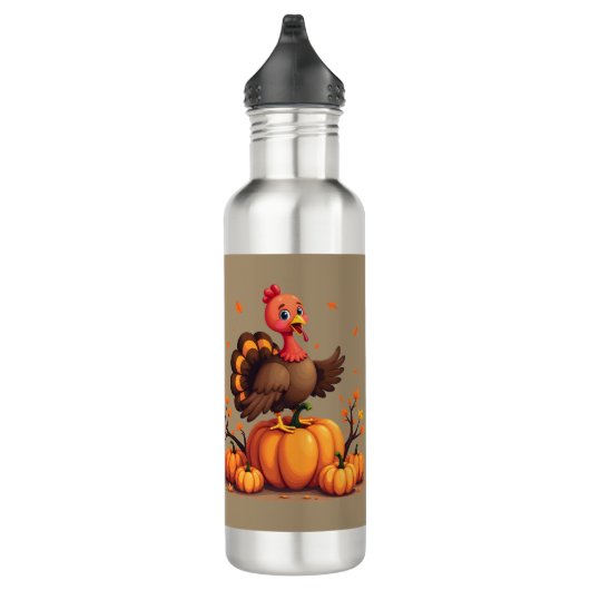 Cute Thanksgiving Turkey Autumn Pumpkins Scene Waterfles (Rechts)