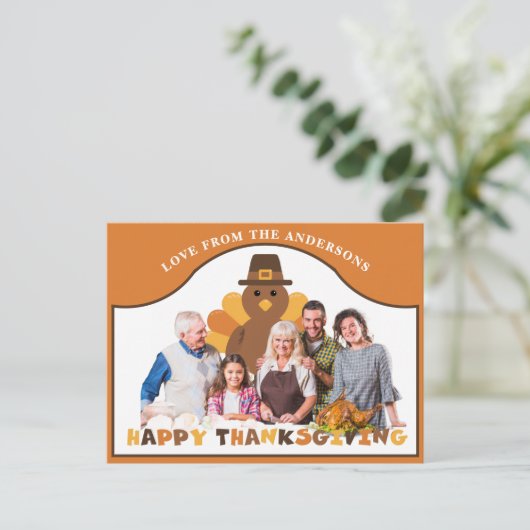 Cute Thanksgiving turkey backdrop group photo Briefkaart (Staand voorkant)
