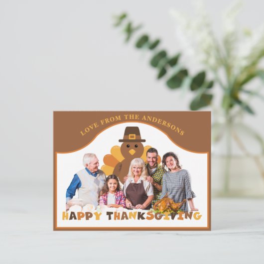 Cute Thanksgiving turkey backdrop group photo Briefkaart (Staand voorkant)