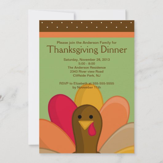 Cute Thanksgiving Turkey Dinner Party Invision Kaart (Voorkant)