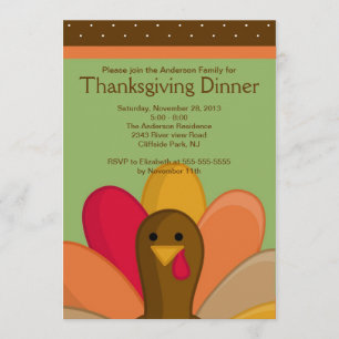 Cute Thanksgiving Turkey Dinner Party Invision Kaart