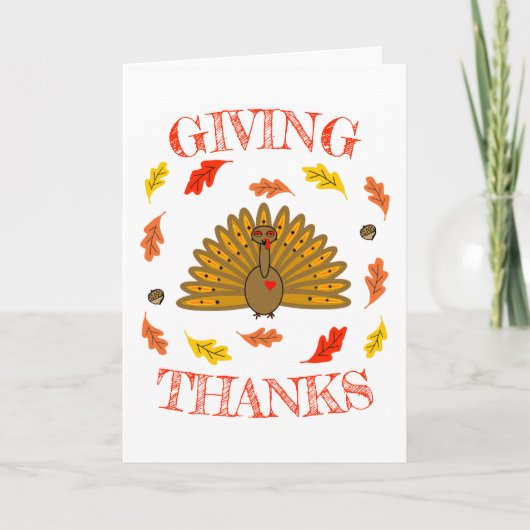 Cute Thanksgiving Turkey Fall Leaves Acorns Feestdagen Kaart (Voorkant)