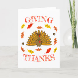 Cute Thanksgiving Turkey Fall Leaves Acorns Feestdagen Kaart