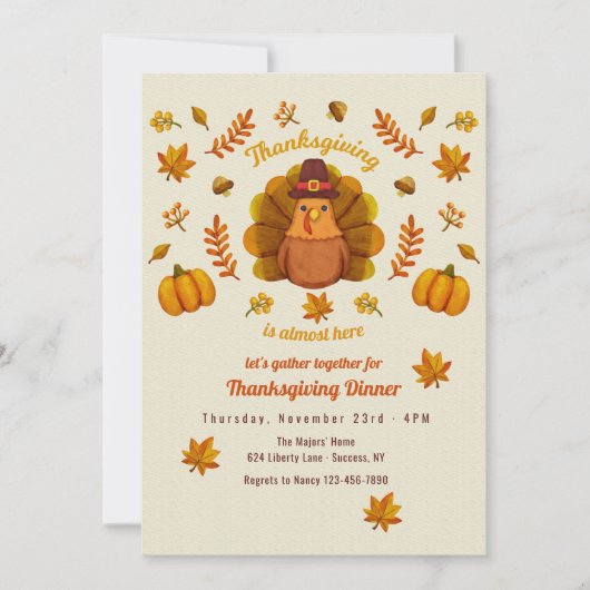 Cute Thanksgiving Turkey Invitation Kaart (Voorkant)