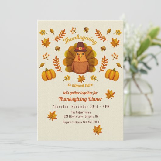 Cute Thanksgiving Turkey Invitation Kaart (Staand voorkant)