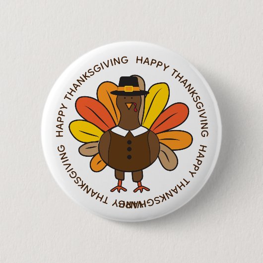 Cute Thanksgiving Turkey Pilgrim Ronde Button 5,7 Cm (Voorkant)