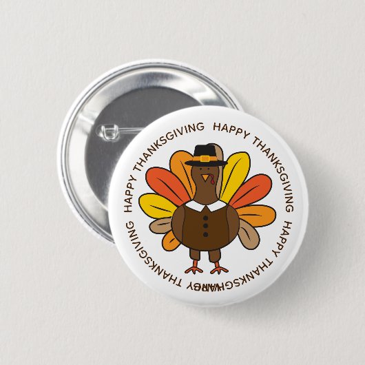 Cute Thanksgiving Turkey Pilgrim Ronde Button 5,7 Cm (Voorkant /achterkant)