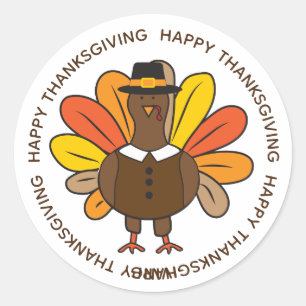 Cute Thanksgiving Turkey Pilgrim Ronde Sticker
