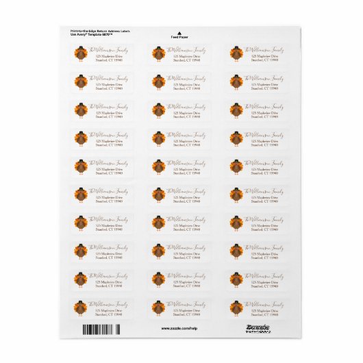 Cute Thanksgiving Turkey Return Address Label (Full Sheet)