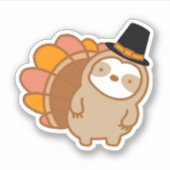Cute Thanksgiving Turkey Sloth Vinyl Sticker (Voorkant)