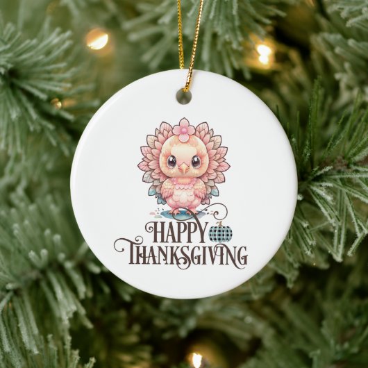 Cute Thanksgiving Turkije Keramisch Ornament (Boom)