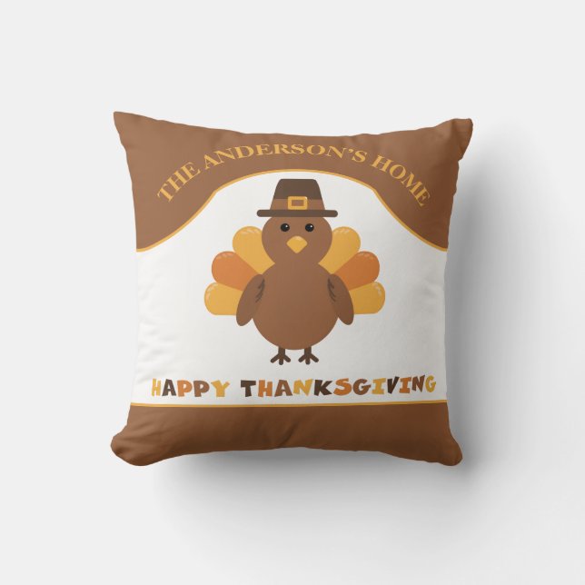 Cute Thanksgiving Turkije Kussen (Voorkant)