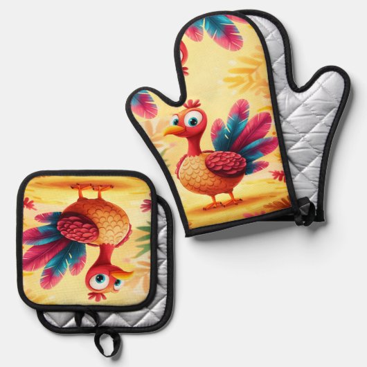 Cute Thanksgiving Turkije Ovenwant & Pannenlap Set (Voorkant / Achterkant)