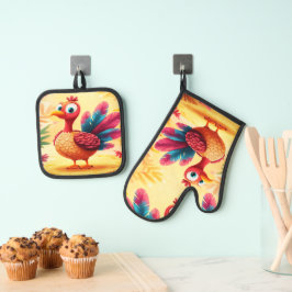 Cute Thanksgiving Turkije Ovenwant & Pannenlap Set