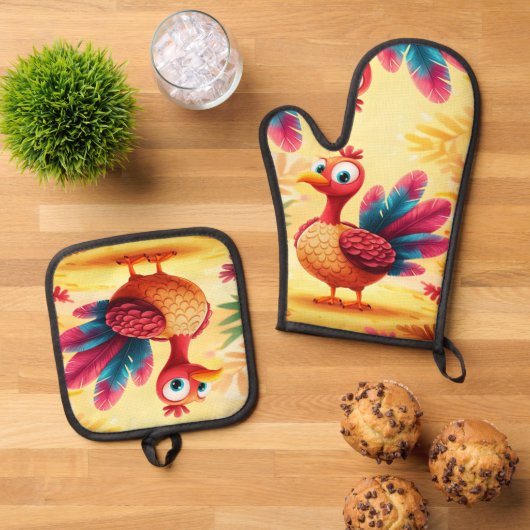 Cute Thanksgiving Turkije Ovenwant & Pannenlap Set (Top down)