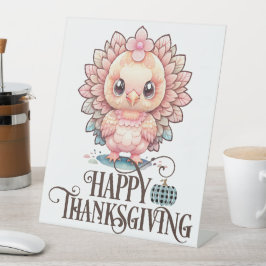 Cute Thanksgiving Turkije Reclamebord Met Voetstuk