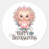 Cute Thanksgiving Turkije Ronde Sticker (Voorkant)