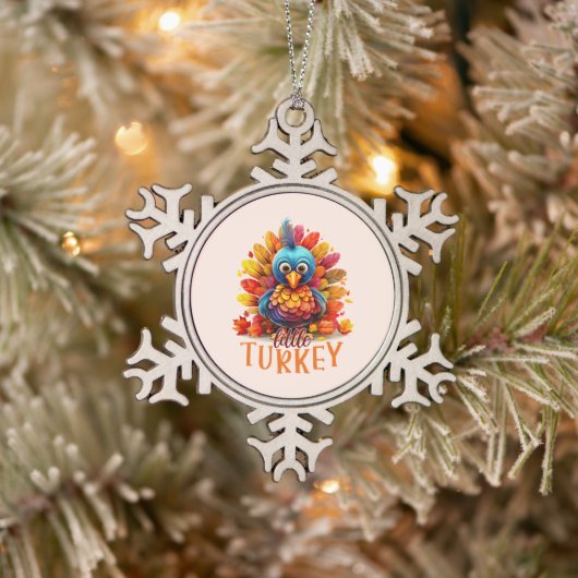 Cute Thanksgiving Turkije Tin Sneeuwvlok Ornament (Boom)