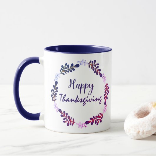 Cute Thanksgiving Typografie met Circle Leaves Mok (Met donut)