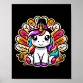Cute Thanksgiving Unicorn Pilgrim Hat Turkey Girls Poster (Voorkant)