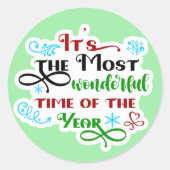 Cute 'The Most Woderful Time' Christmas Ronde Sticker (Voorkant)