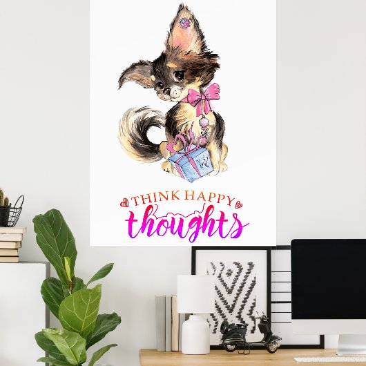 Cute Think Happy Thoughts Inspirerend Kinder Room Poster (Thuiskantoor)