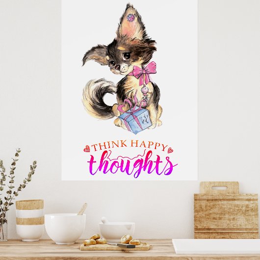 Cute Think Happy Thoughts Inspirerend Kinder Room Poster (Keuken)
