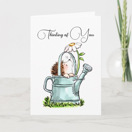 Cute Thinking of You Notecard with Hedgehog Notitiekaartje (Voorkant)