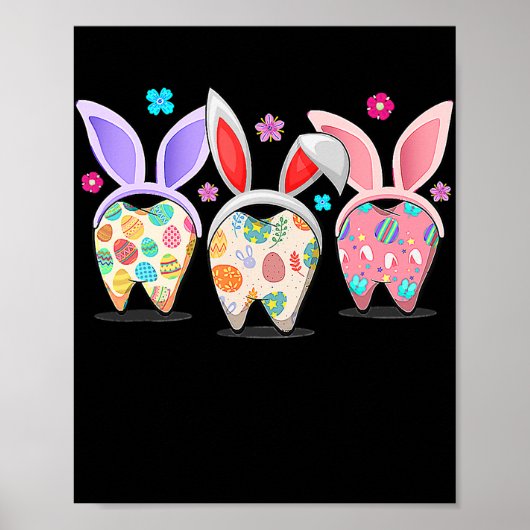 Cute Three Bunny Teeth Dental Squad Dentist Happy Poster (Voorkant)