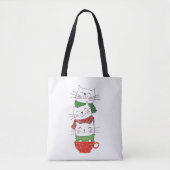 Cute Three Cats Cup Scarves Holiday Funny Tote Bag (Voorkant)