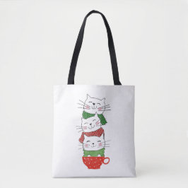 Cute Three Cats Cup Scarves Holiday Funny Tote Bag