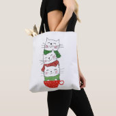 Cute Three Cats Cup Scarves Holiday Funny Tote Bag (Dichtbij)