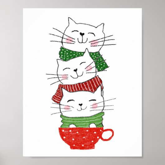 Cute Three Cats Stapked Cup Holiday Scarves Funny Poster (Voorkant)