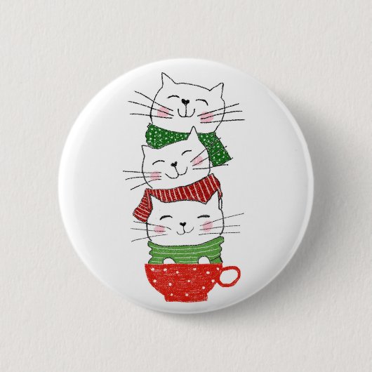 Cute Three Cats Stapked Cup Holiday Scarves Funny Ronde Button 5,7 Cm (Voorkant)