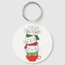 Cute Three Cats Stapked Cup Holiday Scarves Funny Sleutelhanger