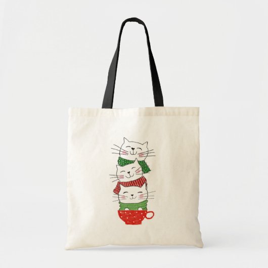 Cute Three Cats Stapked Cup Holiday Scarves Funny Tote Bag (Voorkant)